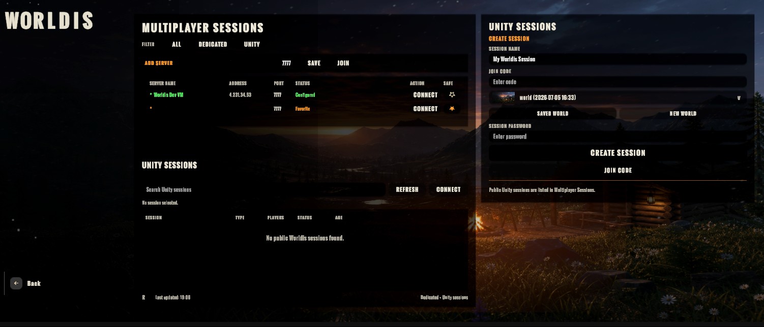 Current Worldis multiplayer sessions interface